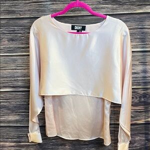 DKNY Light Pink Satin Cape Top Open Sleeve